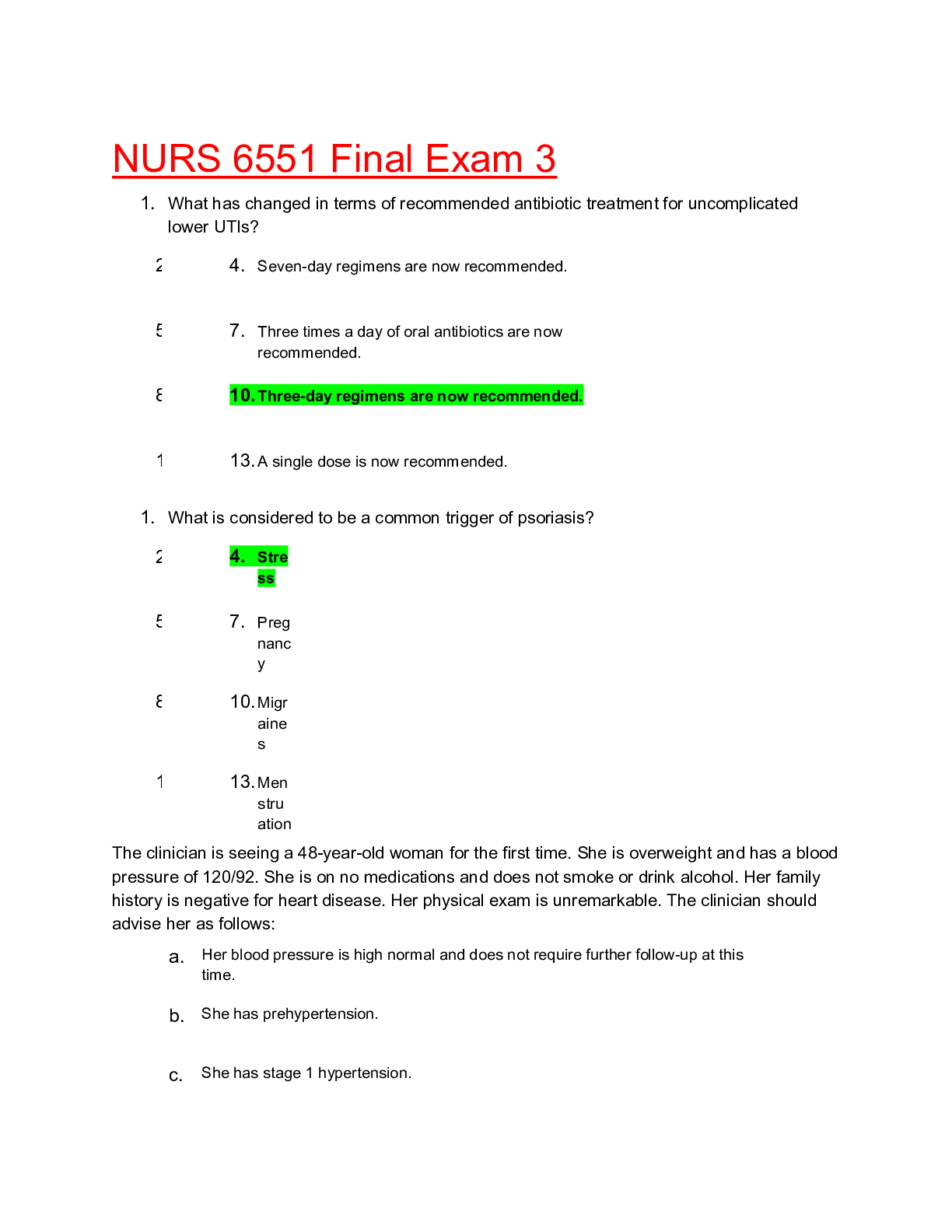 Preview image for NURS 6551 Final Exam 3